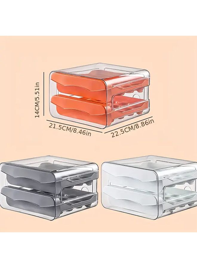 Gray Double Layer Transparent Stackable 32 Cell Egg Storage Box Drawer Type Egg Rack For Refrigerator RV Kitchen - Image 2