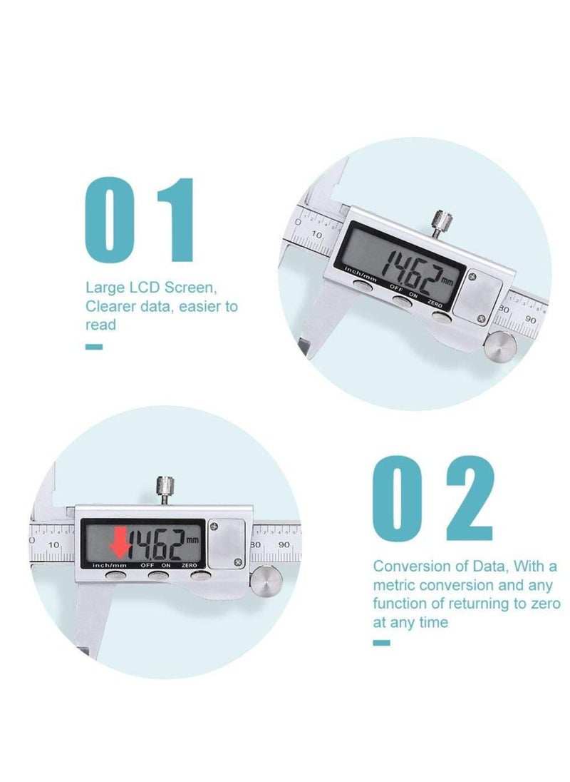 Generic Electronic Digital Vernier Caliper Stainless Steel Caliper 150mm/0-6 inch Measuring Tools with Extra-Large LCD Screen inch Metric Conversion  - Image 3