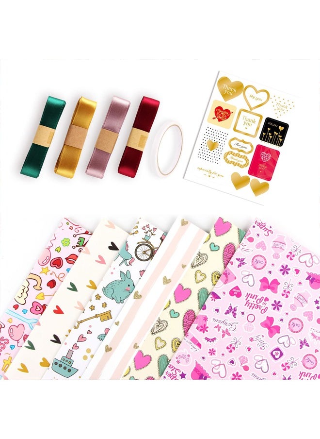 Zeemey 6 Sheets Gift Wrapping Paper With Accessories,Holiday Gift Wrapping Paper,Birthday Gift Box Gift Wrapping DIY, Gift Wrapping Paper for Birthday, Holiday, Wedding, Party,Kids Gift Wrapping (70cmX50cm)  - Image 1
