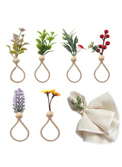 Excefore Spring Napkin Rings, Set of 6 Napkins Ring Farmhouse Green Leaf Floral Napkin Rings Boho Wedding Decor for Thanksgiving Party Dining Table Decorations  - Image 1
