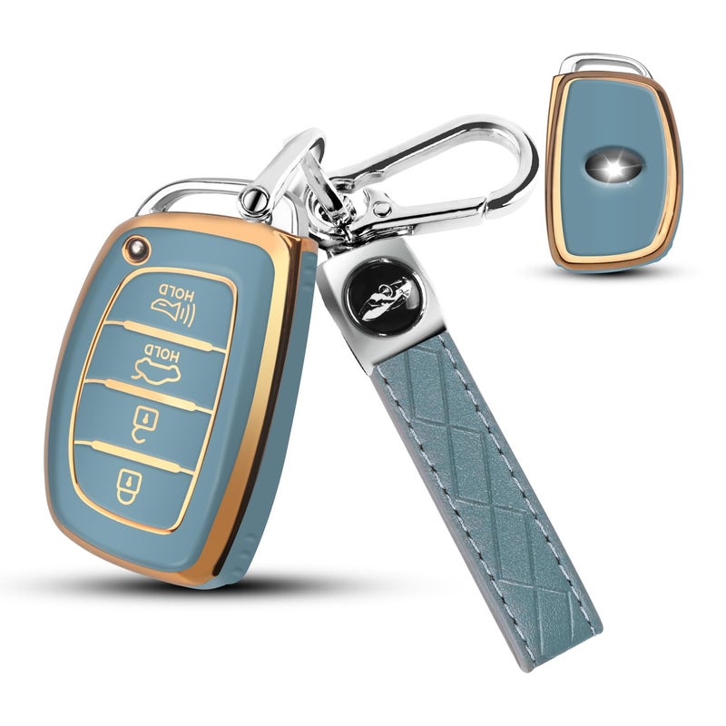 QBUC for Hyundai Elantra Key Fob CoverSoft TPU 360 Degree Protector Key Holder with Keychain Compatible with 2021 2020 2019 Hyundai Elantra Ioniq Sonata Tucson Elantra GT 34 Button Smart KeyBlue