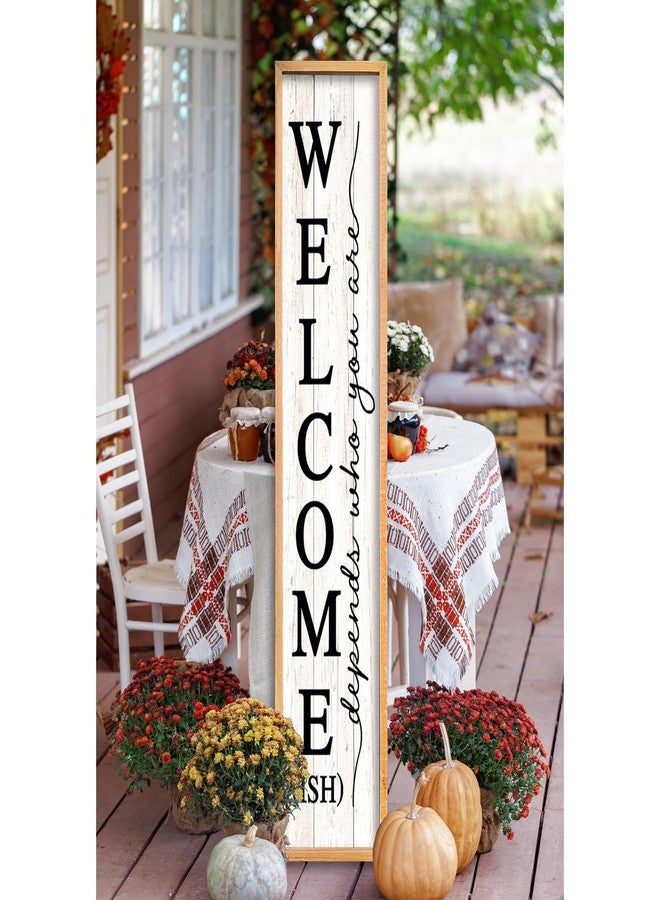 لافتة ترحيبية كبيرة الحجم (45 × 9 بوصة) بإطار خشبي، مناسبة للشرفة الأمامية، بتصميم ريفي عصري، تُضفي لمسة مرحة على ديكور المنزل الخارجي (خشب أبيض). - Image 1
