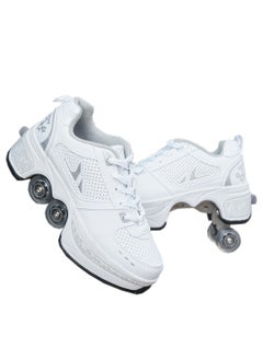 Roller Skates Double-Row Deform Wheel Automatic Walking Shoes Invisible Deformation Roller Skate 2 in 1 Removable Pulley Skates Skating Parkour