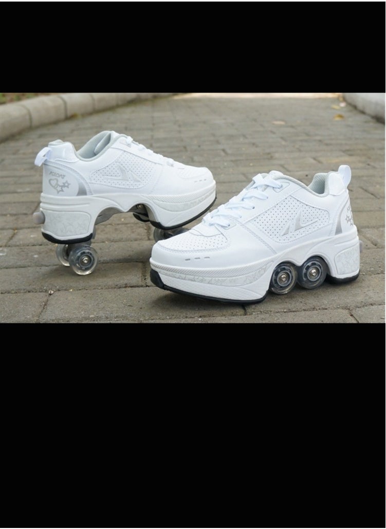 Generic - Roller Skates Double-Row Deform Wheel Automatic Walking Shoes Invisible Deformation Roller Skate 2 in 1 Removable Pulley Skates Skating Parkour - Image 1