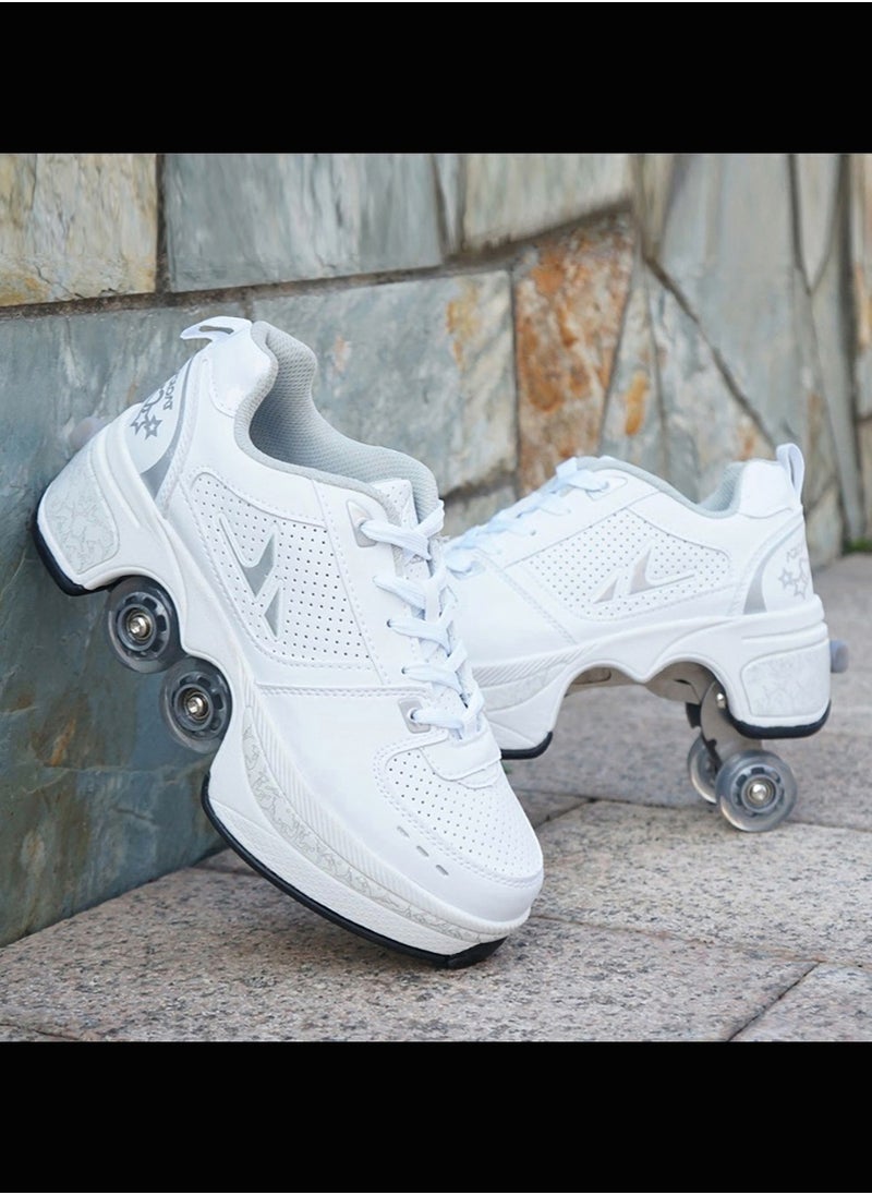 Generic - Roller Skates Double-Row Deform Wheel Automatic Walking Shoes Invisible Deformation Roller Skate 2 in 1 Removable Pulley Skates Skating Parkour - Image 1