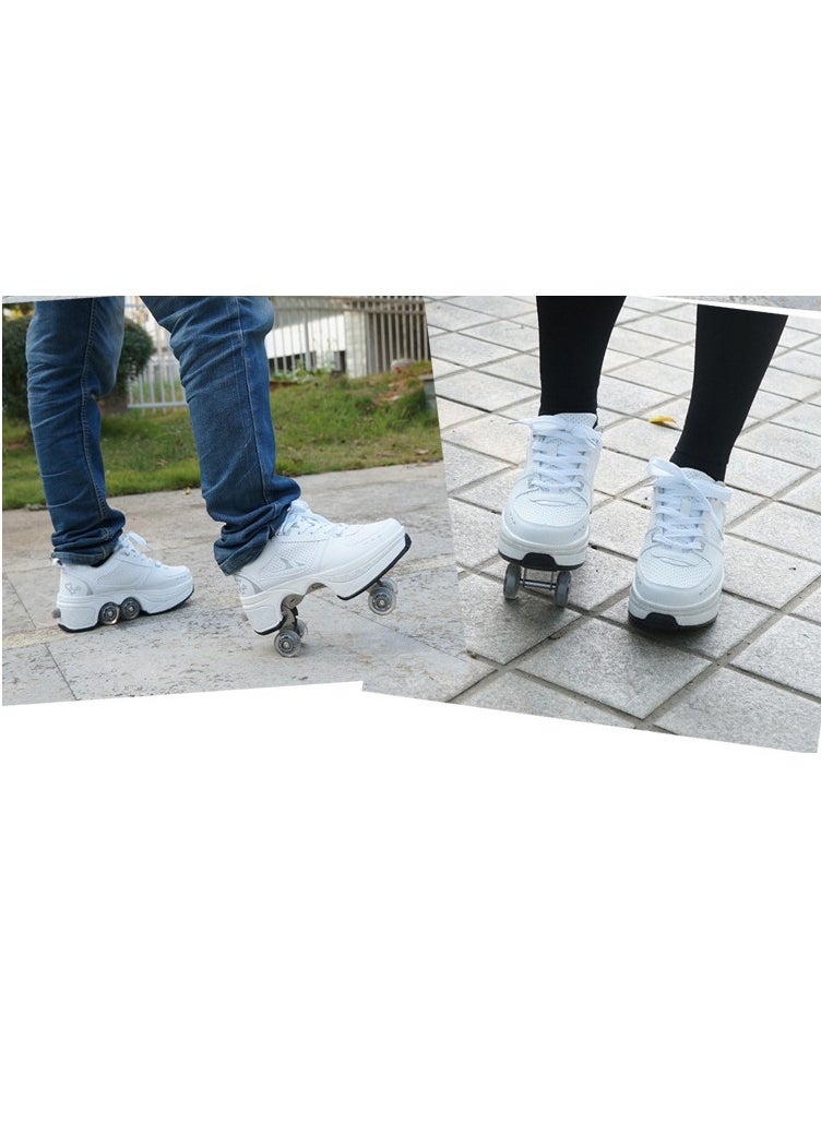 Generic - Roller Skates Double-Row Deform Wheel Automatic Walking Shoes Invisible Deformation Roller Skate 2 in 1 Removable Pulley Skates Skating Parkour - Image 1