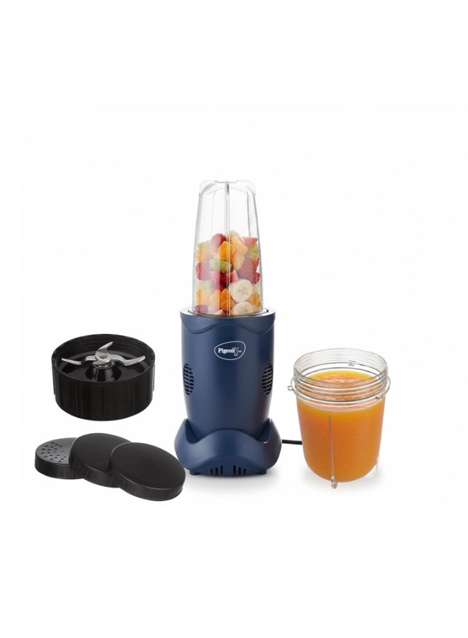 Pigeon By Stovekraft Quick Blend | Grinder Juicer Blender Smoothie Maker All-in-1 Machine | 400 Watt | 2 Jars- Multiuse Jar 500ml, Dry Grind 300ml, 1 Strainer lid, 2 Cap | 1 Blades| 1 Year Warranty