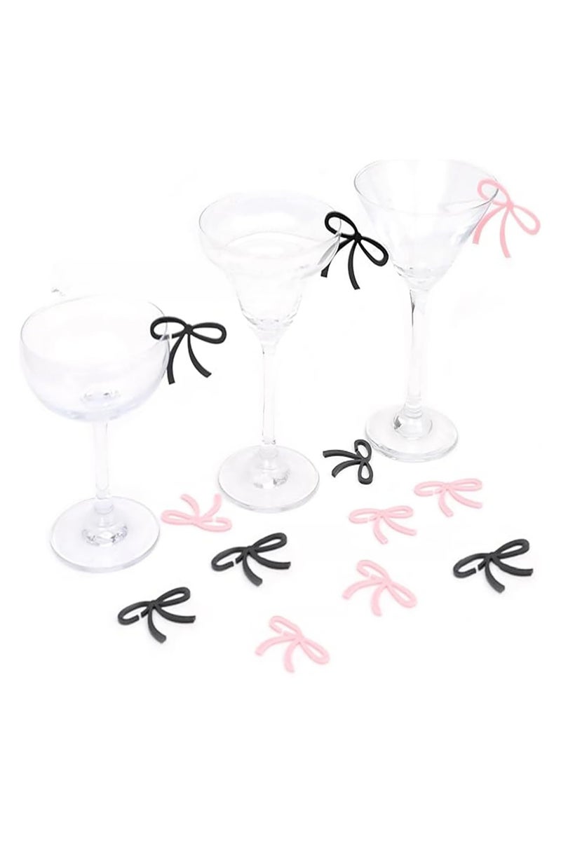 YOLOLAND 20Piece Pink & Black Bow Drink Tags - Cute Party Cup Tags for Coffee & More 🎀 - Image 1