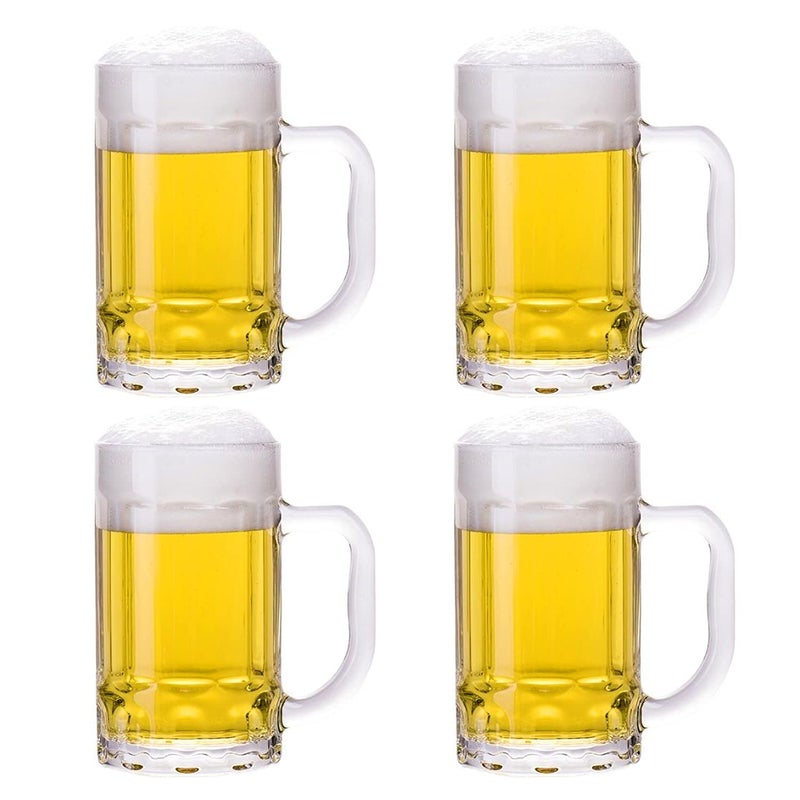 TUSAPAM 4 Pack Heavy Beer Mugs Large Beer Glasses with Handle 14 Ounce Glass Steins Classic Beer Mug glasses Set