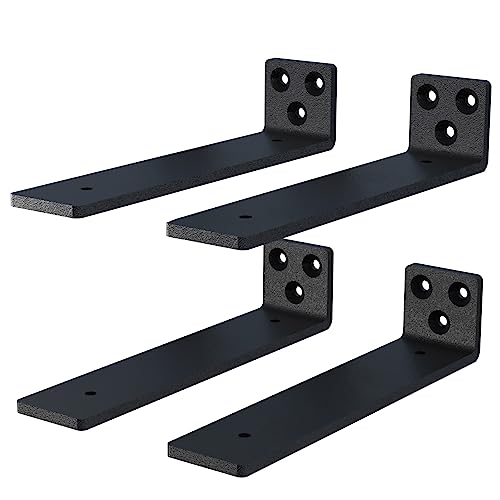 NEODROP 10 Inch Floating Shelf Brackets, Heavy Duty Hidden Bracket for Wall, Mantel, Bookshelves, Black Powder Coated Steel, 4-Pack - Image 1