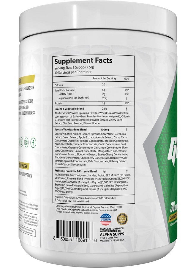 Alpha Supps - Alpha Greens Supplement | Fruit & Vegetable Superfood Powder | Over 40 Natural Plant Based Ingredients | Prebiotic & Probiotic Digestive Support Blend - 30 Servings (Orange Cherry) - Image 4