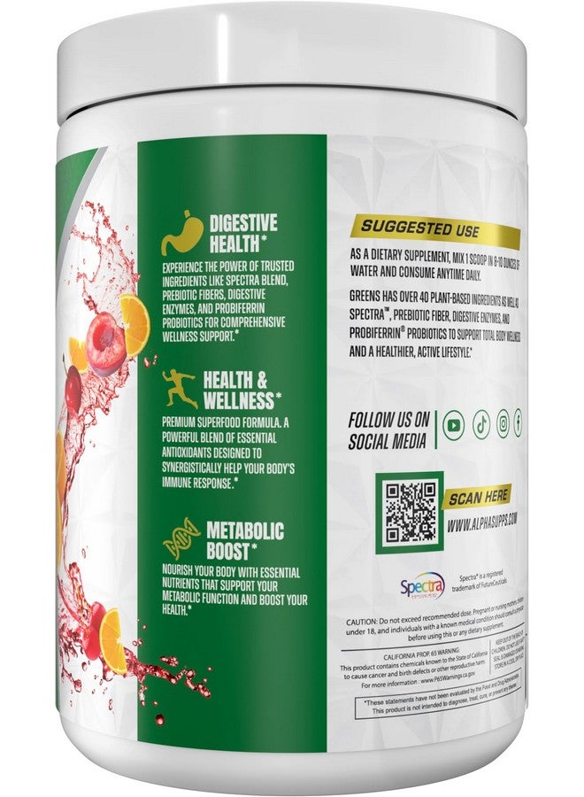 Alpha Supps - Alpha Greens Supplement | Fruit & Vegetable Superfood Powder | Over 40 Natural Plant Based Ingredients | Prebiotic & Probiotic Digestive Support Blend - 30 Servings (Orange Cherry) - Image 5