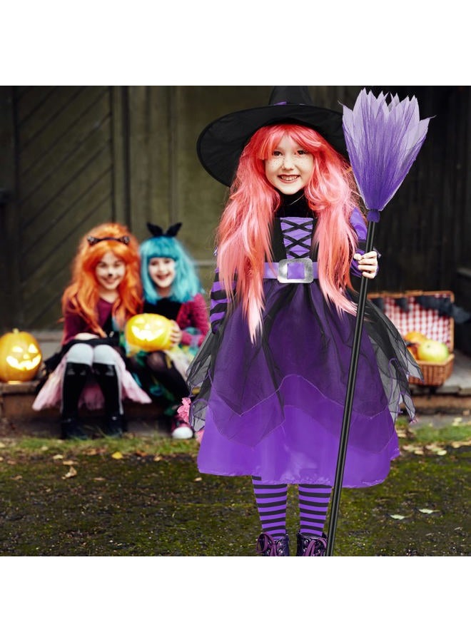 Berlune 4 Pcs Halloween Fairytale Witch Cute Witch Costume Witch Hat Broom Tutu Striped High Stockings for Kids Girls(Purple, Small) - Image 5