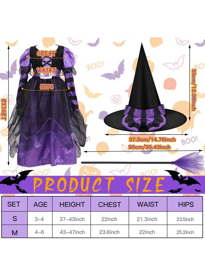 Berlune 4 Pcs Halloween Fairytale Witch Cute Witch Costume Witch Hat Broom Tutu Striped High Stockings for Kids Girls(Purple, Small) - Image 2