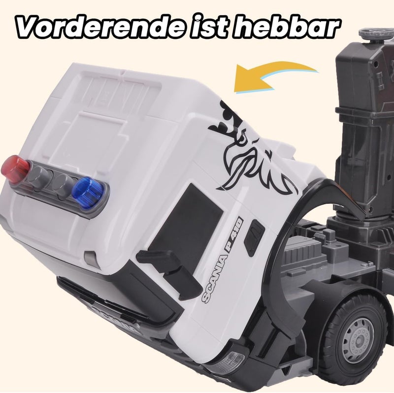 The Toys Home Scania P410 Crane Truck with Excavator Loader, Push and Go Friction Powered Construction Toy, Moving Crane Arm, Ramp Platform, Lights and Sounds, 1:50 Scale, Ages 3+ - Image 5