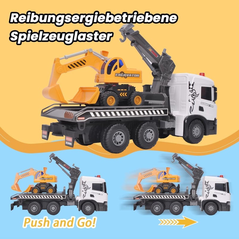 The Toys Home Scania P410 Crane Truck with Excavator Loader, Push and Go Friction Powered Construction Toy, Moving Crane Arm, Ramp Platform, Lights and Sounds, 1:50 Scale, Ages 3+ - Image 3