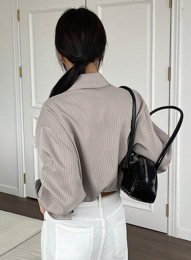 تايك تو بلوزة مخططة بقصة مريحة وأكمام طويلة - Image 4