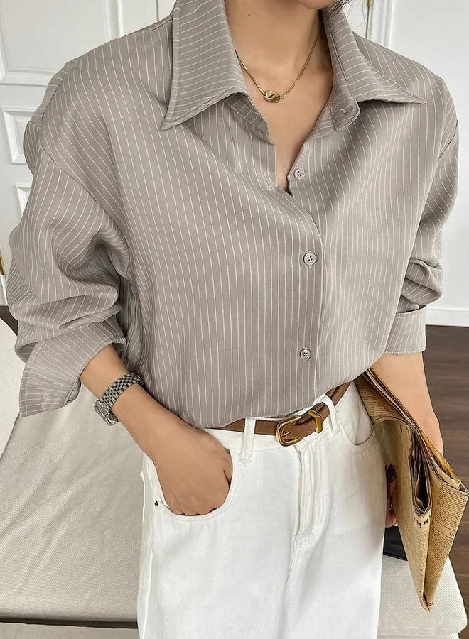 تايك تو بلوزة مخططة بقصة مريحة وأكمام طويلة