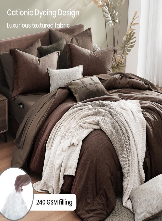 Monbix King Size Comforter Set, Chocolate Brown King Bedding Set Reversible, King Comforter Set 7 Pieces, Cationic Dyeing Bed in a Bag with Comforter, Sheets, Pillowcases & Shams - Image 3