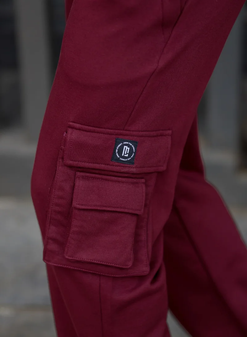 Maniac Maniac Mens Solid Burgundy Baggy fit Cargo Pant
