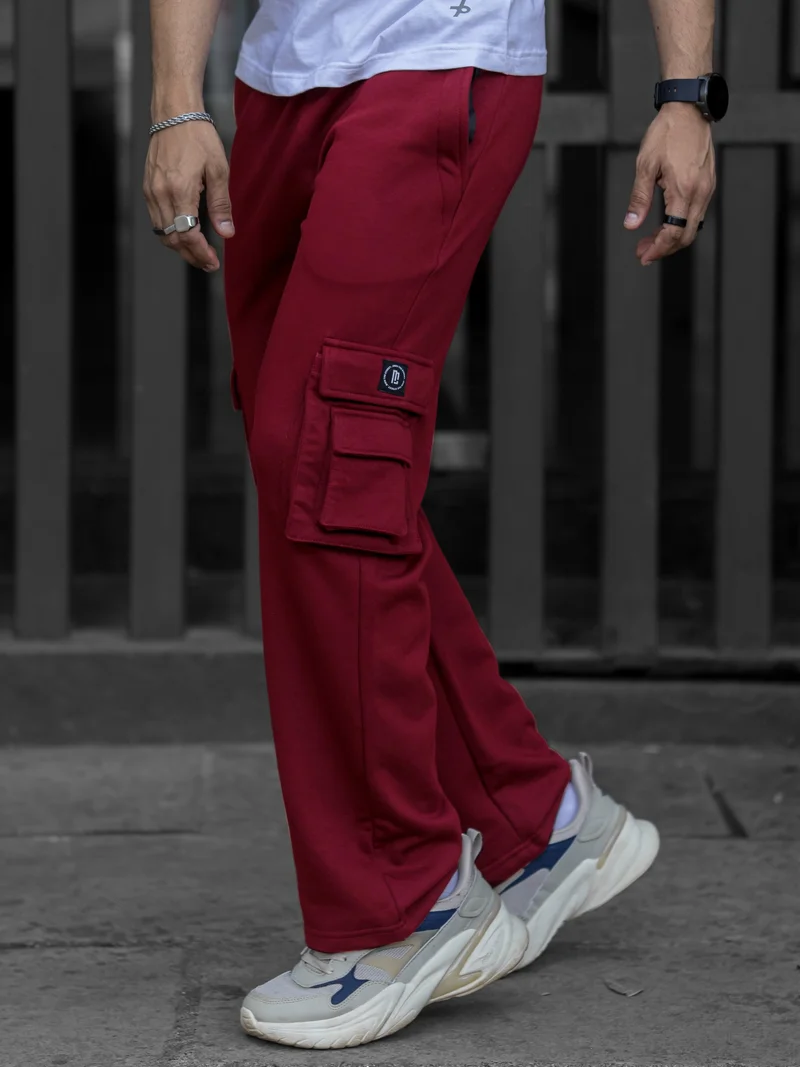 Maniac Maniac Mens Solid Burgundy Baggy fit Cargo Pant