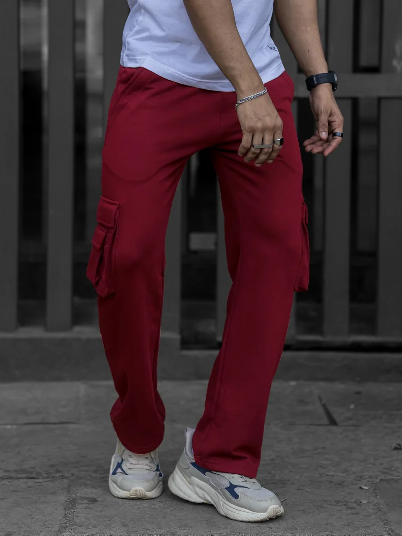Maniac Maniac Mens Solid Burgundy Baggy fit Cargo Pant