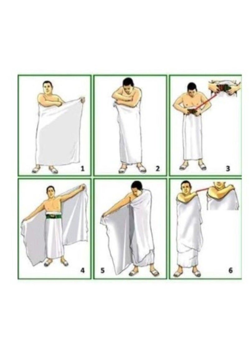 Hajj Umrah Travel and Daily Wear Men’s Luxe Jacquard Ihram Set with Tassels 1000g Premium Cotton Blend 2-Piece White - Image 3