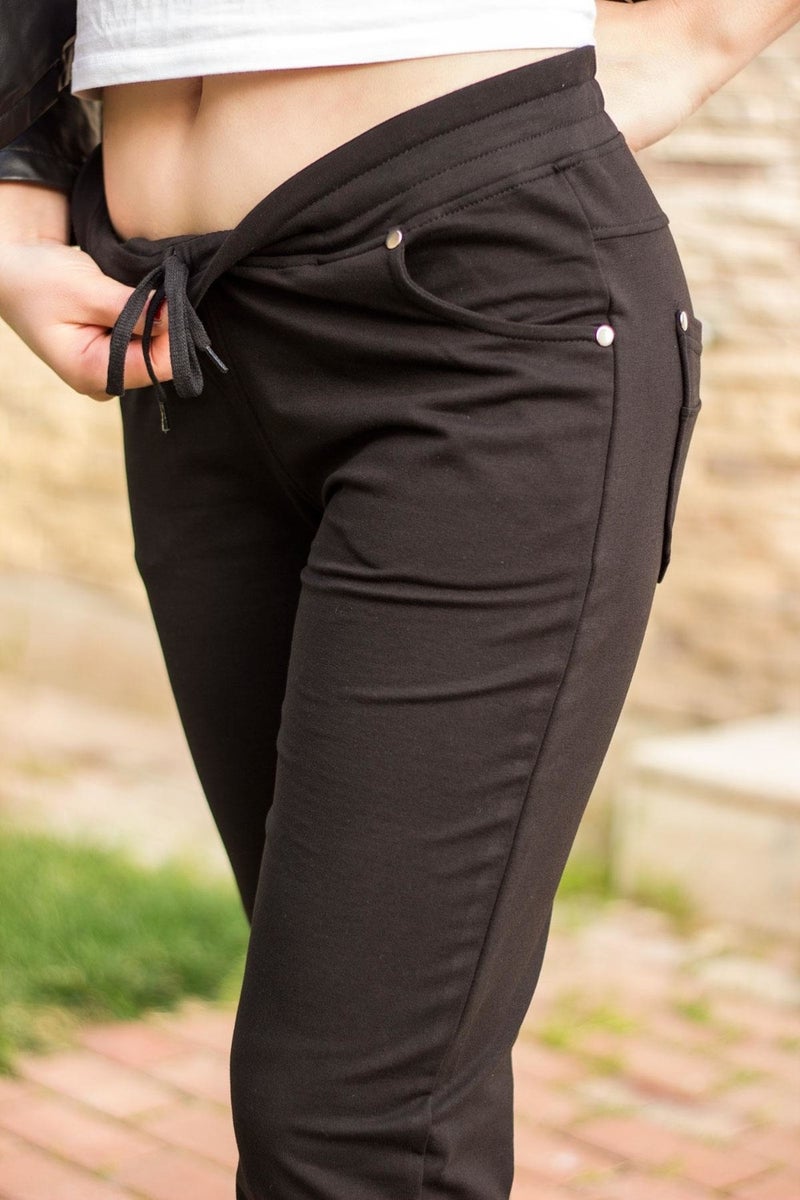 Azıcık Akıllı A Little Smart Women's Black Front Back Pocket Hidden Drawstring Elastic Casual Pants Sweatpants 21KESAPANT  - Image 4