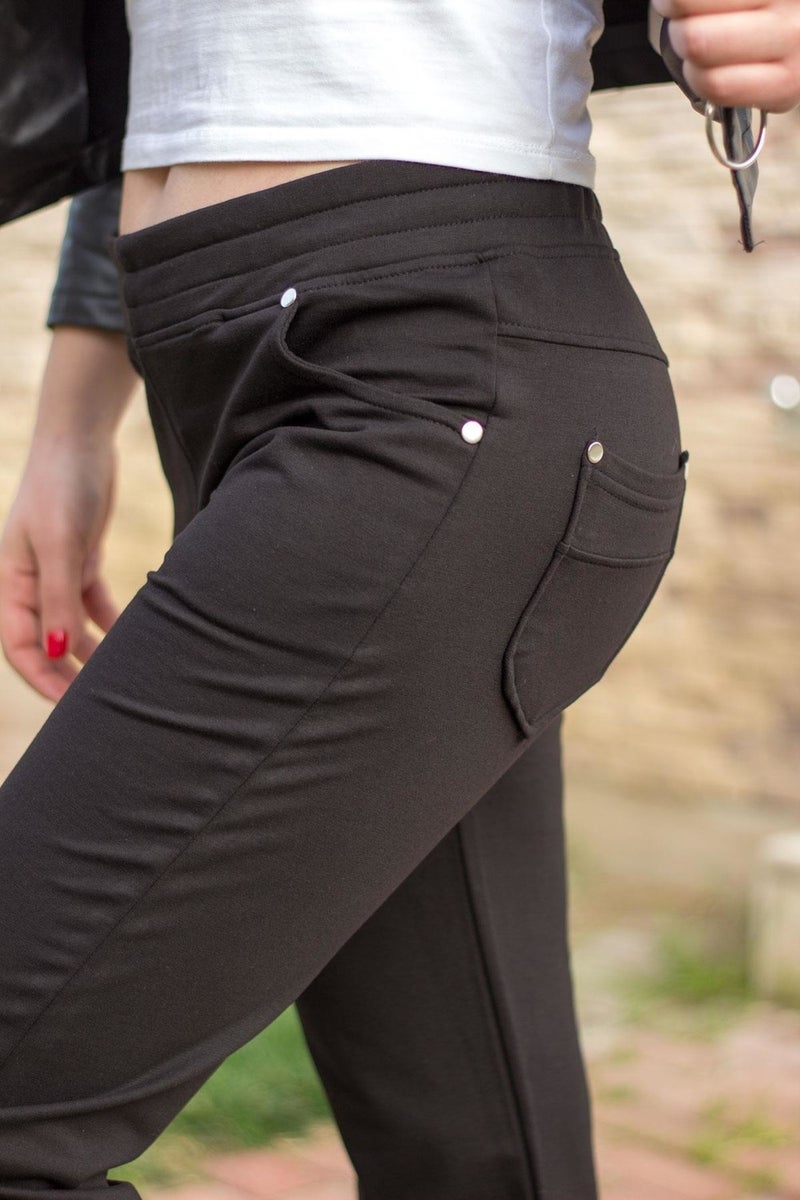 Azıcık Akıllı A Little Smart Women's Black Front Back Pocket Hidden Drawstring Elastic Casual Pants Sweatpants 21KESAPANT  - Image 3