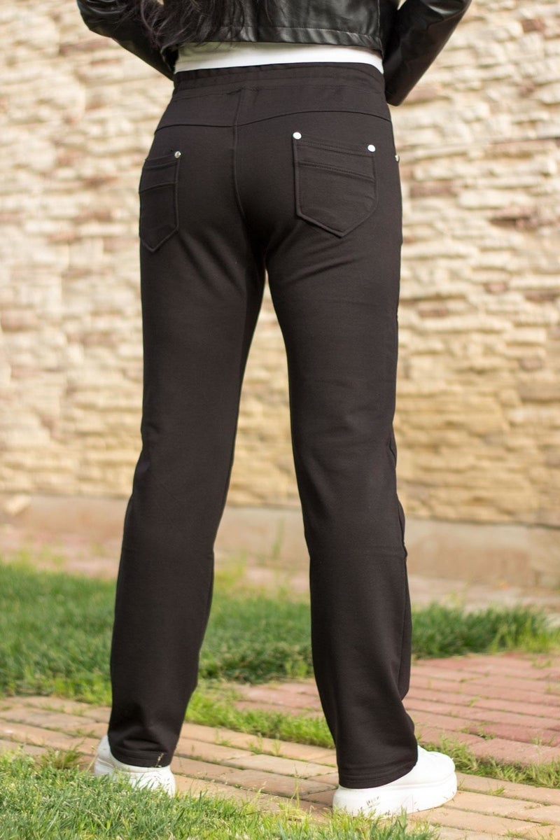 Azıcık Akıllı A Little Smart Women's Black Front Back Pocket Hidden Drawstring Elastic Casual Pants Sweatpants 21KESAPANT  - Image 5