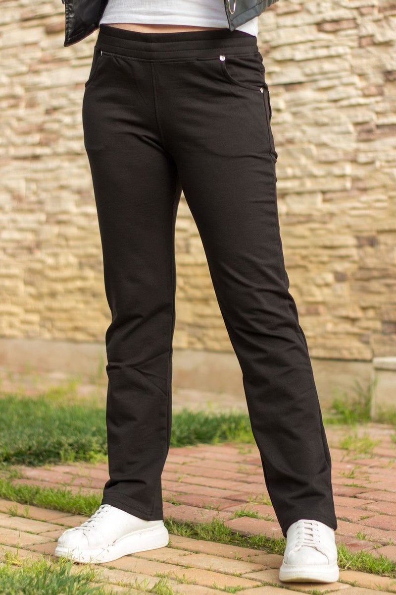 Azıcık Akıllı A Little Smart Women's Black Front Back Pocket Hidden Drawstring Elastic Casual Pants Sweatpants 21KESAPANT  - Image 2