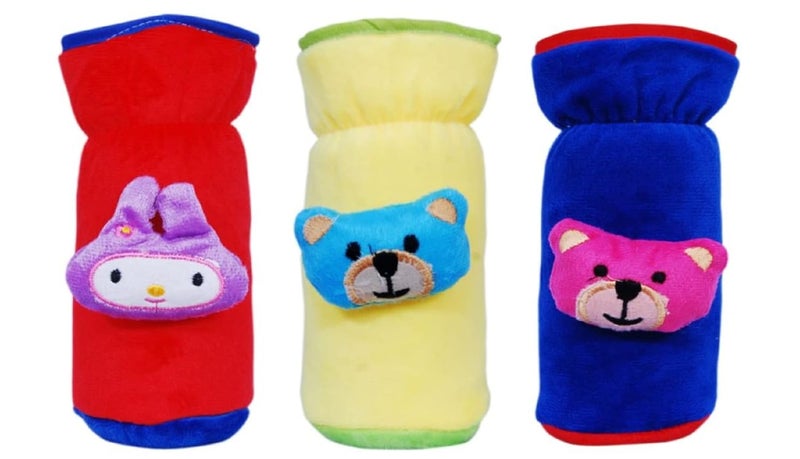Alya The Cheeky Kidzz Pack of 3 New Born Baby Nursing Feeding Bottle Cover with Soft Stretchable Velvet Attractive Cartoon Design I Baby Milk Feeder Bottle Cover 150 ML-200 ML (0-2 Years) (Design 3) - Image 1