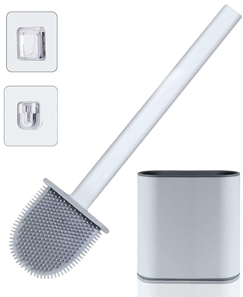 HIMJA Toilet Brush with Holder, Wall-Mounted Silicone Toilet Brush Set with Hook and Non-Slip Handle, Toilet Brush for Deep Cleaning & Quick Drying (Silicone Toilet Brush) - Image 1
