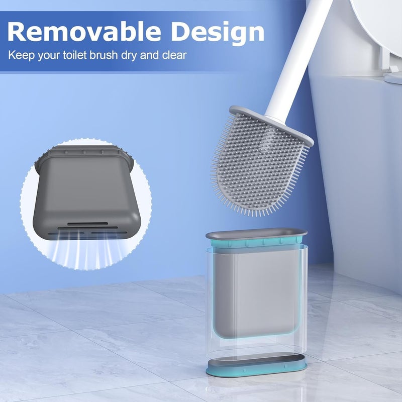 HIMJA Toilet Brush with Holder, Wall-Mounted Silicone Toilet Brush Set with Hook and Non-Slip Handle, Toilet Brush for Deep Cleaning & Quick Drying (Silicone Toilet Brush) - Image 3