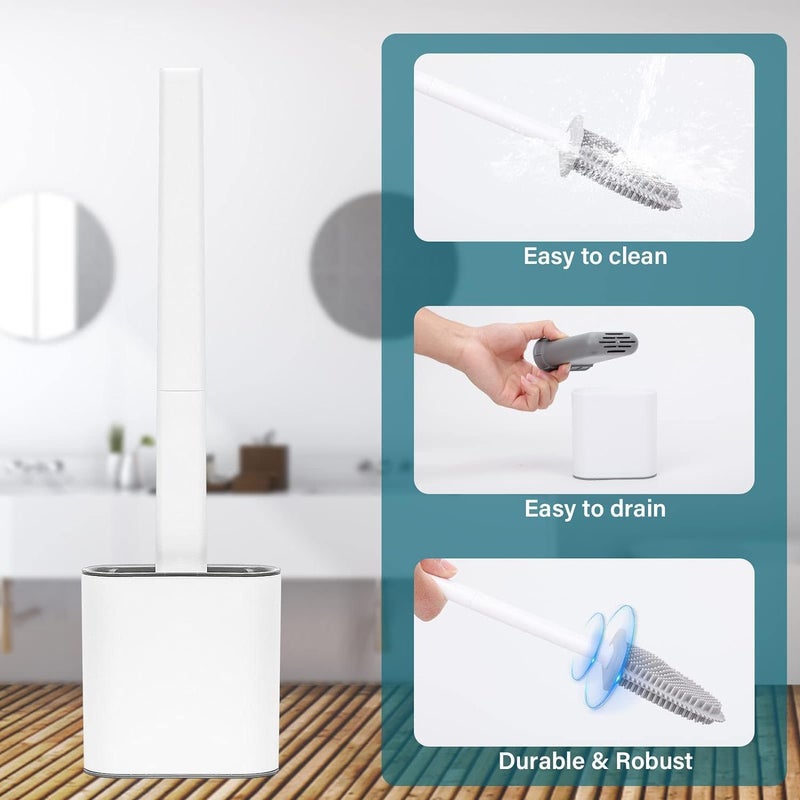 HIMJA Toilet Brush with Holder, Wall-Mounted Silicone Toilet Brush Set with Hook and Non-Slip Handle, Toilet Brush for Deep Cleaning & Quick Drying (Silicone Toilet Brush) - Image 5