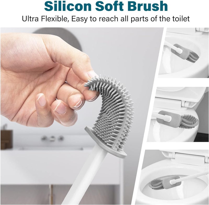 HIMJA Toilet Brush with Holder, Wall-Mounted Silicone Toilet Brush Set with Hook and Non-Slip Handle, Toilet Brush for Deep Cleaning & Quick Drying (Silicone Toilet Brush) - Image 2