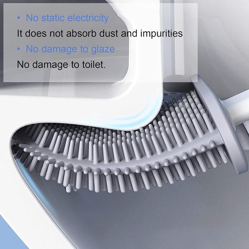 HIMJA Toilet Brush with Holder, Wall-Mounted Silicone Toilet Brush Set with Hook and Non-Slip Handle, Toilet Brush for Deep Cleaning & Quick Drying (Silicone Toilet Brush) - Image 4