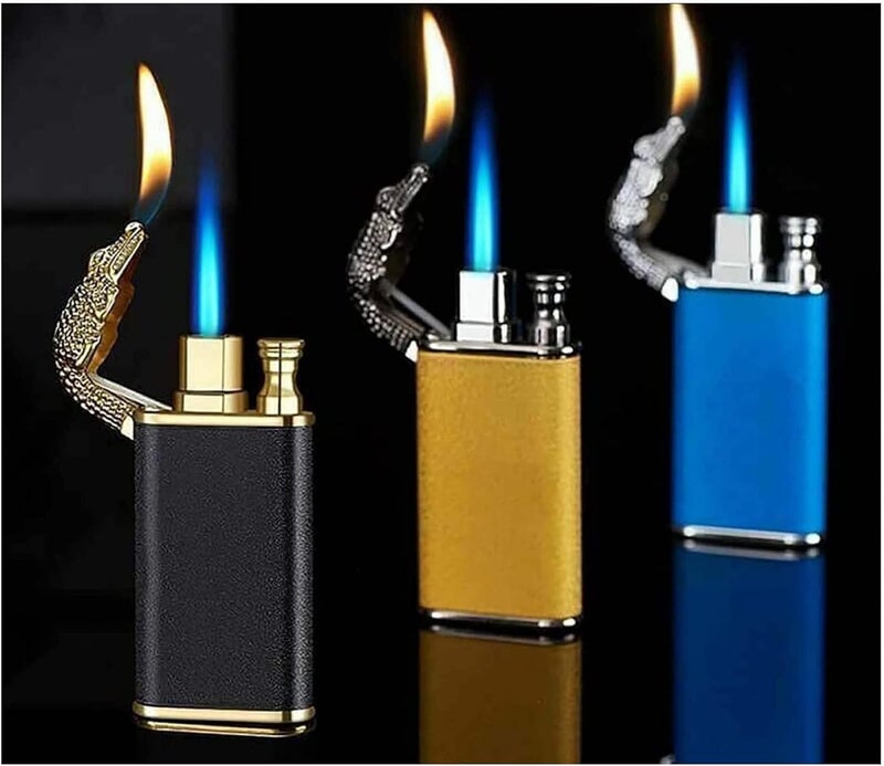 klarako Magic Double Flame Lighter,Dual Arc Lighter Jet Flame Refillable, Wind-Proof Direct Jet Blue FireLighter Waterproof Designed with Crocodile Shape (Black) - Image 1
