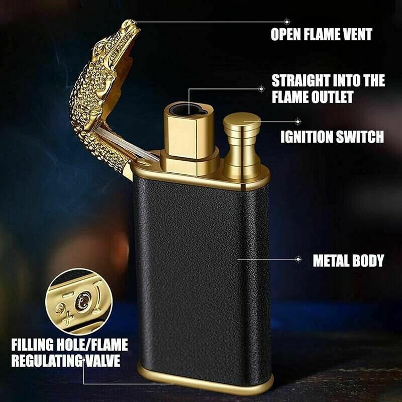klarako Magic Double Flame Lighter,Dual Arc Lighter Jet Flame Refillable, Wind-Proof Direct Jet Blue FireLighter Waterproof Designed with Crocodile Shape (Black) - Image 3