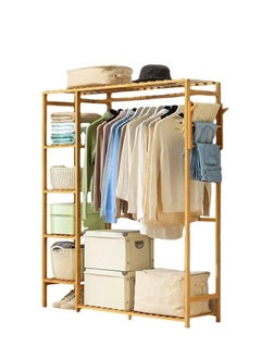Cool Baby Bamboo Garment Clothing Rack Coat Hanging Rack with Storage Shelves Open Wardrobe Coat Stand Clothes Shoes Organizer with Back Cover for Entryway Living Room  - Image 1