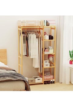 Cool Baby Bamboo Garment Clothing Rack Coat Hanging Rack with Storage Shelves Open Wardrobe Coat Stand Clothes Shoes Organizer with Back Cover for Entryway Living Room  - Image 3