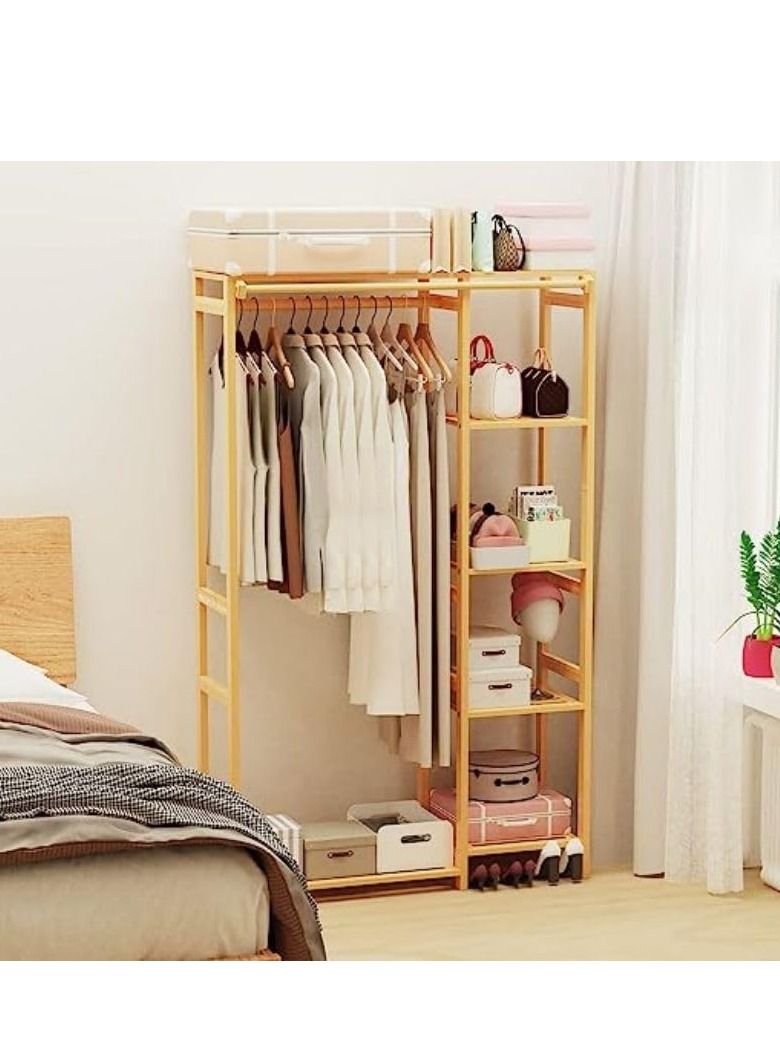 Cool Baby Bamboo Garment Clothing Rack Coat Hanging Rack with Storage Shelves Open Wardrobe Coat Stand Clothes Shoes Organizer with Back Cover for Entryway Living Room  - Image 3
