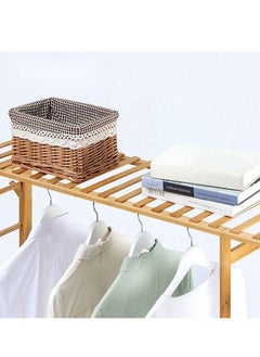 Cool Baby Bamboo Garment Clothing Rack Coat Hanging Rack with Storage Shelves Open Wardrobe Coat Stand Clothes Shoes Organizer with Back Cover for Entryway Living Room  - Image 4