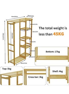 Cool Baby Bamboo Garment Clothing Rack Coat Hanging Rack with Storage Shelves Open Wardrobe Coat Stand Clothes Shoes Organizer with Back Cover for Entryway Living Room  - Image 5