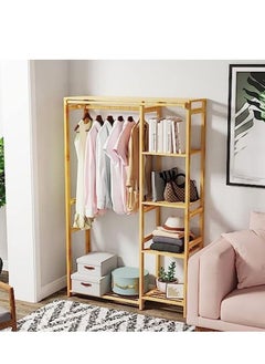 Cool Baby Bamboo Garment Clothing Rack Coat Hanging Rack with Storage Shelves Open Wardrobe Coat Stand Clothes Shoes Organizer with Back Cover for Entryway Living Room  - Image 2