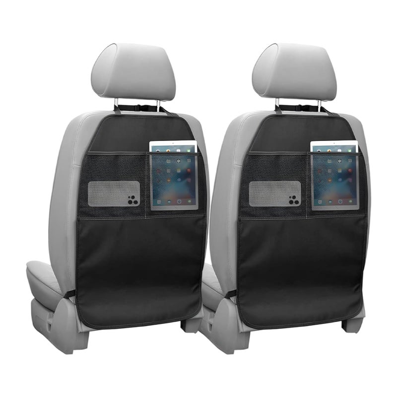 YTFRL 2 PCS Back Seat Cover for Kids Car Kick Mat Seat Protector with 2 Storage Pockets Premium Water Resistant Backseat Kick Mats Protect Vehicle from Dirt Mud Scratches - Image 3