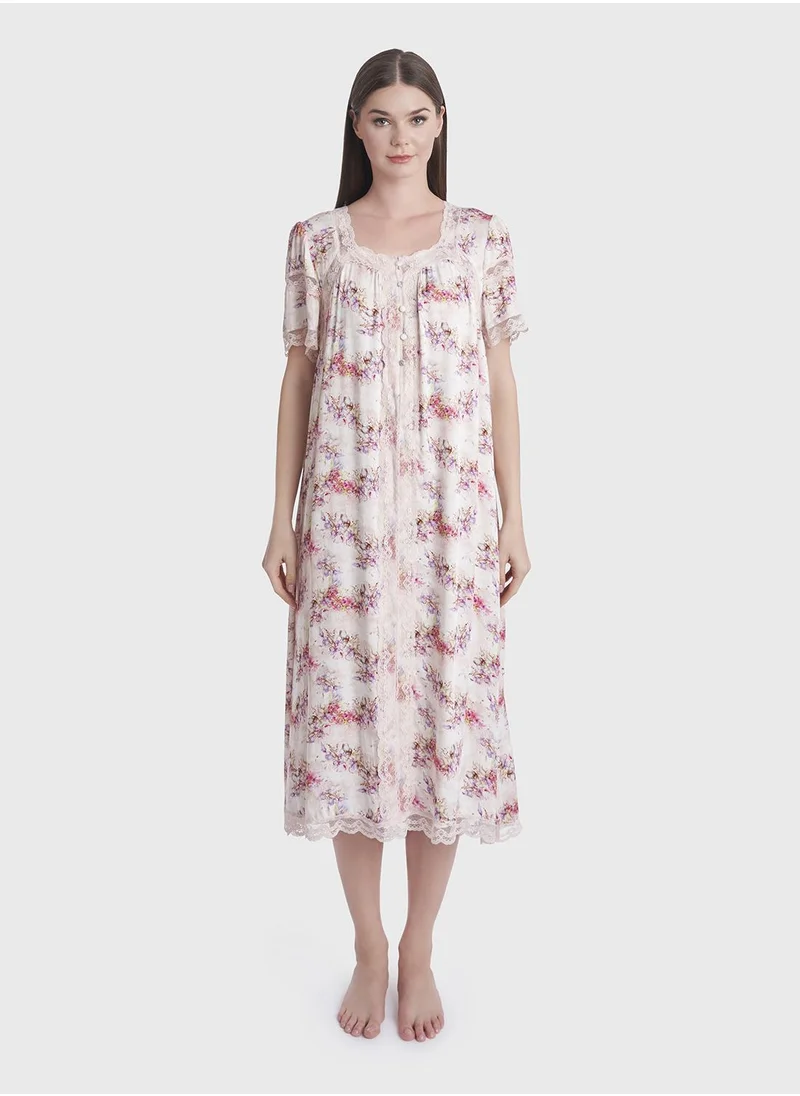 كشخة Floral Print Mini Nightwear Dress