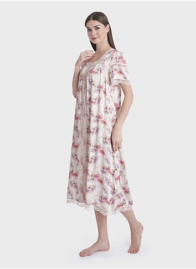 كشخة Floral Print Mini Nightwear Dress