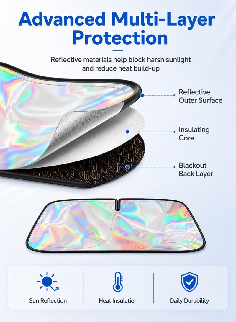 ULHYC Laser Car Windshield Sun Shade UV Protection Heat Insulation Foldable Universal Front Window Sun Visor Keep Car Cool 145x80CM - Image 2