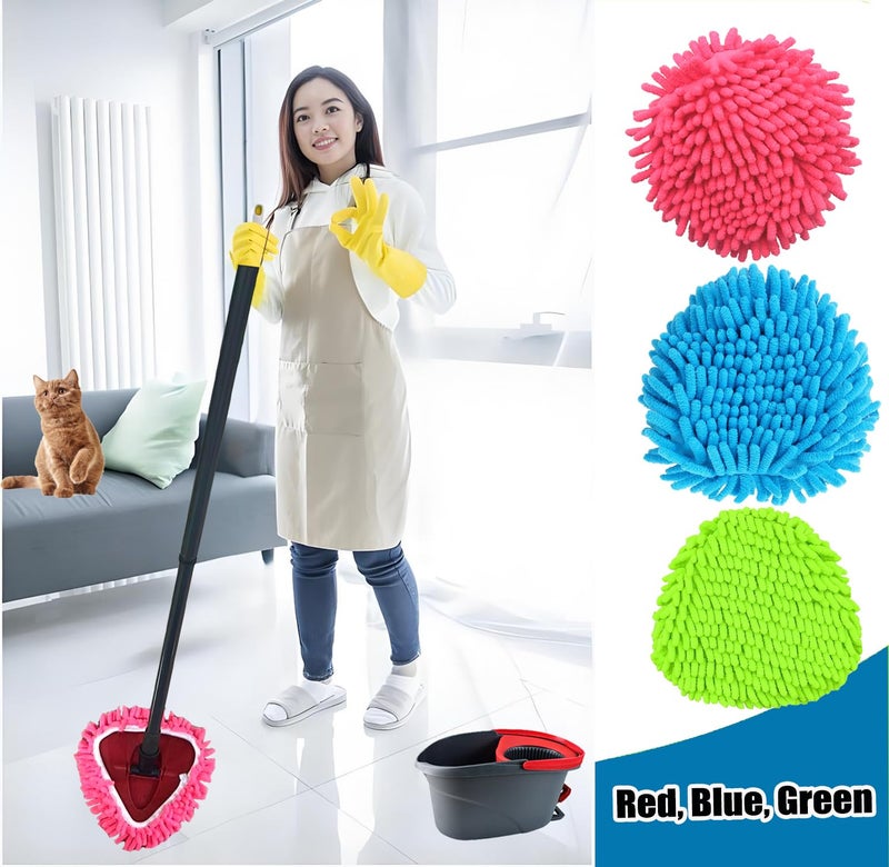 YWSHF 3 PCS Spin Mop Heads Replacements Compatible with Ocedar Easywring 1 Tank System Chenille Mops Duster Pad Washable Dust Refills Green Blue Red - Image 3